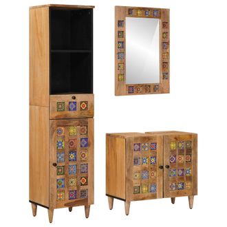 vidaXL Juego De Muebles De Ba&ntilde;o 3 Pcs Natural Madera De Mango Maciza Vidaxl