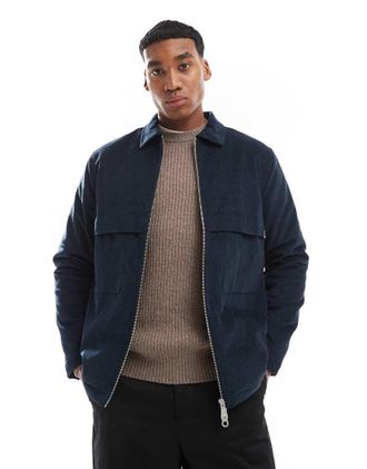 Farah Schultz - Camicia giacca in velluto a coste blu navy con fodera trapuntata