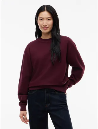 Tommy Hilfiger Womens Script Monogram Crewneck Sweatshirt - Deep Burgundy - XXS