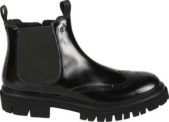 Baldinini Black Calfskin Brogue Detail Ankle Boots