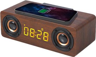 OEM Reloj Despertador Bluetooth De Madera Con Altavoz, Radio Fm, Carga Inal&aacute;mbrica Por Inducci&oacute;n Para Smartphones, Puerto De Carga Usb, Brillo Ajustable, 