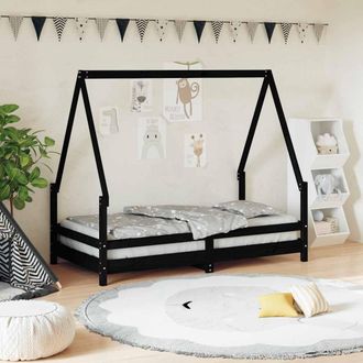 vidaXL Estructura De Cama Para Ni&ntilde;os Madera De Pino Negro 80x160 Cm Vidaxl