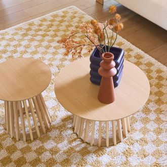 Sweeek Pair Of Round Wooden-effect Coffee Tables 40cm & 60cm in Brown