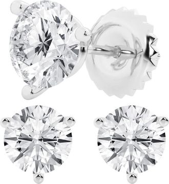 Grown Brilliance 5 Carat Round Cut Lab Grown Diamond Stud Earrings in 14K White Gold, G-H Color, VS Clarity, Gift Box Included
