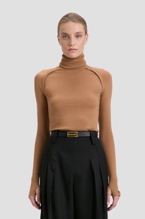 Victoria Beckham High Neck Jumper In Dark Camel XS