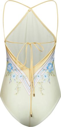 Self Portrait Womens One-Piece Swimsuit Scarf-Inspired Floral Yellow Polyamide Swimwear Sea Clothing