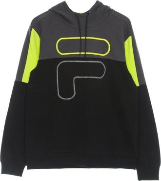 Fila Hoodies, male, Multicolor, Size: XL Blocked Lightweight Hoodie Black/Asphalt/Sulphur Spring
