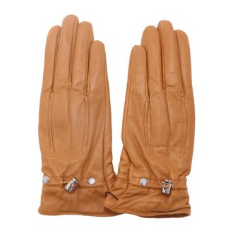 Piquadro Gloves, female, Brown, Size: M Leather Gloves with Adjustable Elastic