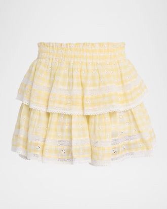 LoveShackFancy Gingham Eyelet Ruffle Mini Skirt