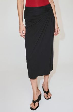 Mango Ruched Midi Skirt in Charcoal at Nordstrom, Size X-Large