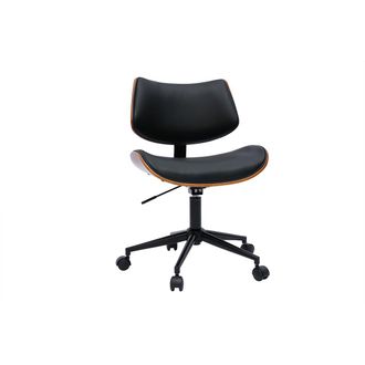Miliboo Miliboo - Silla De Oficina De Dise&ntilde;o Negra Con Ruedas, Madera De Nogal Oscuro Y Metal Negro Malmo