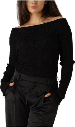 Gestuz Zwarte Off-Shoulder Rib Top voor Vrouwen - Dames - Ronde hals truien - Zwart - XS - Truien & Vesten