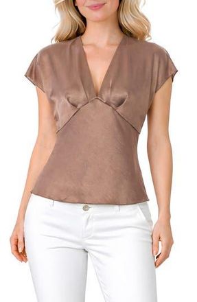 Tash And Sophie Crushed Satin V-Neck Top in Mocha at Nordstrom Rack, Size X-Large