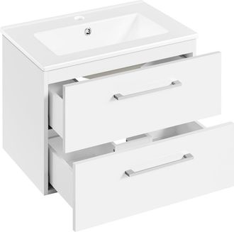 Yaheetech Homevive Mueble De Ba&ntilde;o Con Lavabo Cer&aacute;mico En Pared Armario Bajo Lavabo Armario Para Lavabo Con 2 Cajones Para Cuarto Ba&ntilde;o 61x39,5x45,5 Cm Blanco