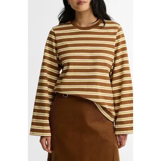 Barbour Maplewood Striped Long Sleeve T-Shirt in Tan/birch at Nordstrom, Size 14
