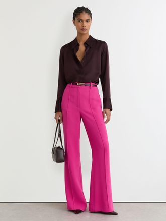 Reiss Bright Pink Seam-detail Flared Trousers, 16R