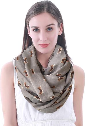 Lina & Lily Beagle Dog Print Womens Infinity Scarf Snood Lightweight (Grey)