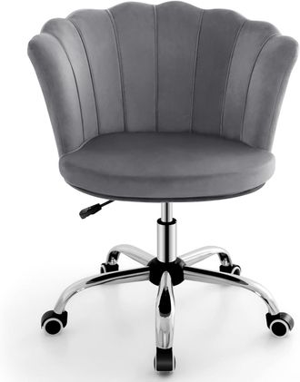 Costway Costway Silla Tocador, Altura Ajustable 74-82 Cm, Sillas Escritorio Terciopelo Tapizado Con Ruedas Universales, Silla Escritorio Giratorio Oficina Dor