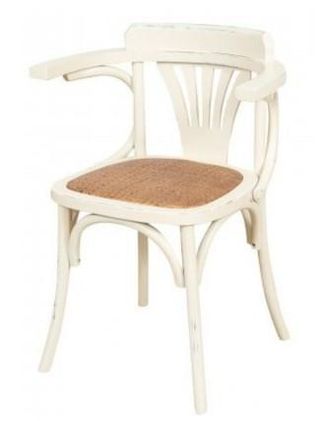 Biscottini International Biscottini - Sill&oacute;n Silla Thonet Con Reposabrazos De Fresno Macizo Con Acabado Blanco Antiguo Y Asiento De Rat&aacute;n