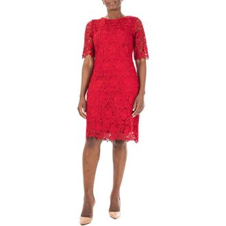 Nina Leonard Jewel Neck Lace Dress in Nina Red at Nordstrom Rack, Size Medium