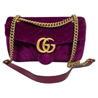 Gucci Gucci GG Marmont Kleine Metelasse Schoudertas in Paarse Velvet