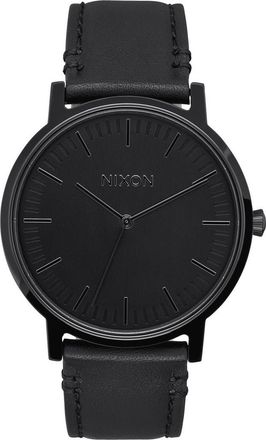 Nixon Porter Round Leather Strap Watch, 40mm in Black at Nordstrom