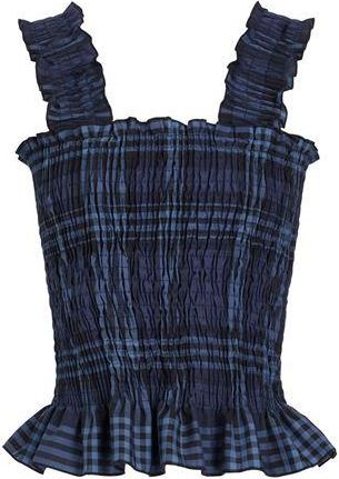 8 by YOOX COTTON CHECK RUFFLED SMOCK TOP