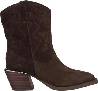 Alma En Pena Geborduurde Enkelboot met Hak - Dames - Cowboylaarzen - Bruin - 39 EU - Schoenen