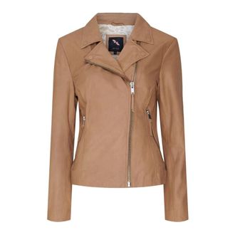 BTF-CPH Beige Satijnen Bikerjack met Zilveren Accents - Dames - Leren en Su&egrave;de Jassen - Bruin - XS - Satijn - Jassen
