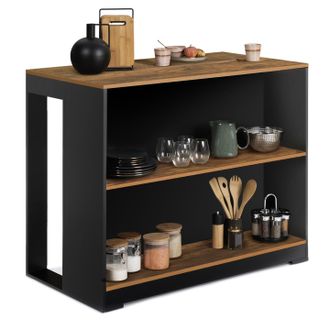 IDMarket Mesa De Bar De Isla Juno En Madera Negra Con Tablero Oscuro Hawkins