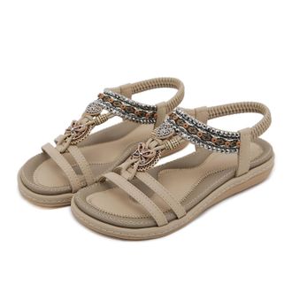 Generic Womens Flat Sandals Summer Shoes for Women UK Womens Summer Sandals Casual Comfortable Flip Flops Sparkly Rhinestone Shoes Ankle T-Strap Elastic Back 