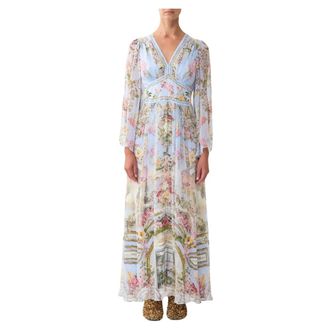 Camilla Maxi Dresses, female, Multicolor, Size: S Flared Sleeve Silk Dress - Tiled In Time