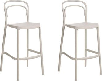 Beliani Conjunto De 2 Sillas De Bar Modernas De Pl&aacute;stico Resistentes A La Intemperie Para Uso En Interiores Y Exteriores Beige Porano
