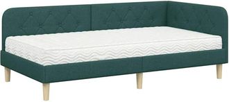 vidaXL Corner Bed Frame with Mattress Dark Green 90 x 190 cm Fabric vidaXL