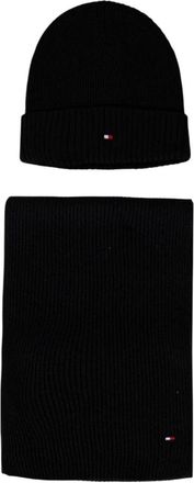 Tommy Hilfiger Flag Beanie And Scarf Gift Set - Heren - Hoeden - Zwart - ONE Size - Katoen - Accessoires