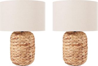 Dibor Set of 2 Natural Plaited Room Bedside Table Lamp Décor Night Lamp, Table Lamp, Table Light
