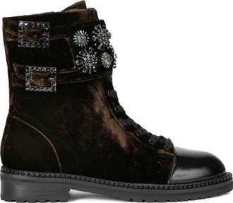 Kurt Geiger Womens Velvet Stoop Combat Boots - Brown - Size UK 3