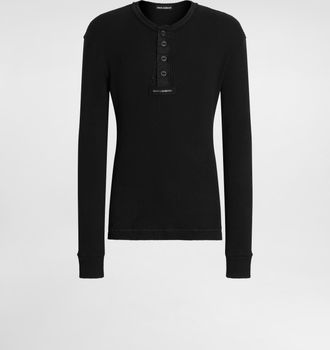 Dolce & Gabbana Ribbed Cotton Serafino T-shirt - Man T-shirts And Polos Black 44