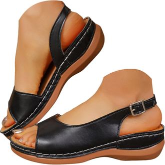 Generic Wedge Sandals for Women Dressy Summer 2026,Womens Open Toe Platform Orthopedic Sandal Casual Low Wedges Comfortable Walking Strappy Slip on Sandals Bl