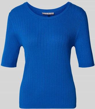 Christian Berg Sim Fit Strickpullover aus Viskose-Mix mit Zopfmuster in Blau, Gr&ouml;&szlig;e 34