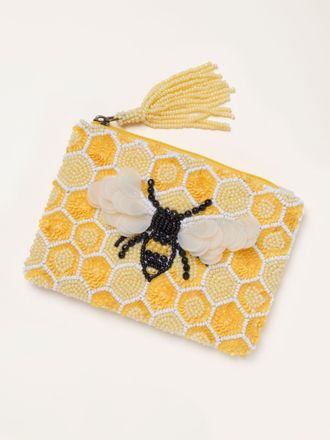 Fat Face FatFace Yellow Bee Beaded Sequin Pouch