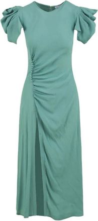 Mar De Margaritas Kleedjes, Dames, Blauw, S, Blauwe Midi Jurk met Draperie en Knopen