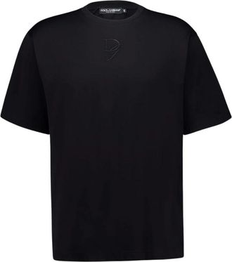 Dolce & Gabbana Zwart Katoenen T-shirt met Logo Borduursel - Heren - T-shirts - Zwart - XL - Katoen - Tops