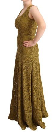 Dolce & Gabbana Womens Brown Floral Lace Maxi Floor Length Dress Cotton