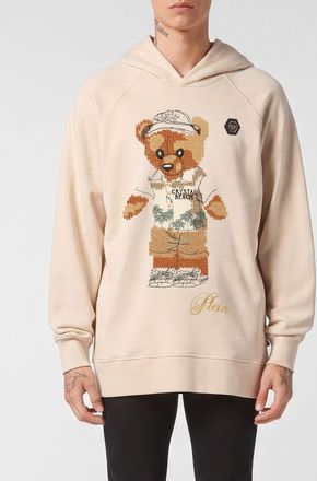 Philipp Plein Felpa oversize in cotone con cappuccio e stampa Teddy Bear