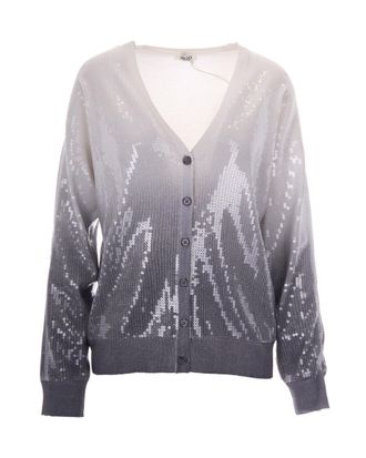 Liu Jo Gray Shaded Sequin Viscose-Blend Cardigan