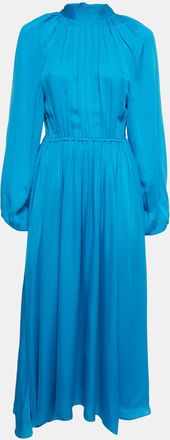 Rhode Resort Blue Crepe Mock Neck Tie Up Midi Dress