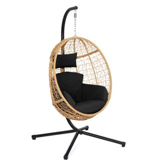 IDMarket Idmarket - Sill&oacute;n Colgante Calado Efecto Rat&aacute;n Con Forma De Huevo Y Coj&iacute;n Gris