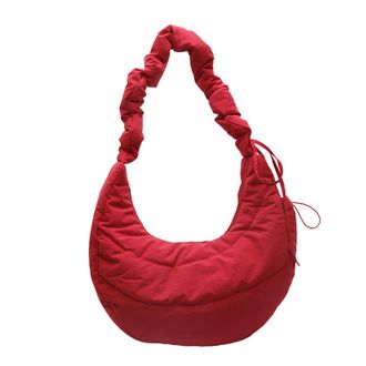 Generic Simple Pleated Bag Large Capacity Quilted Shoulder Bag Commute Bag (Red)