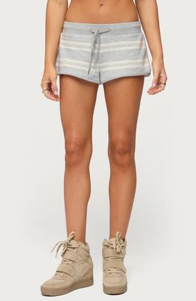 Edikted Bryne Stripe Drawstring Shorts in White-And-Gray at Nordstrom, Size X-Large